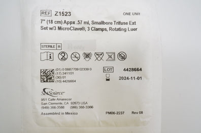 SetSource Z1523 MicroClave Smallbore Trifuse Extension Set 57ml x 7inch